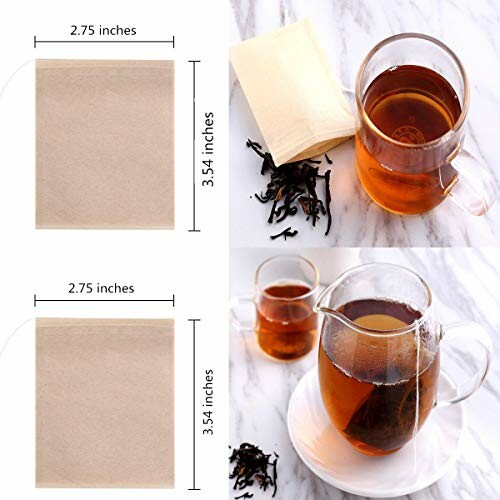 Empty tea bags with a cup and pitcher of brewed tea.