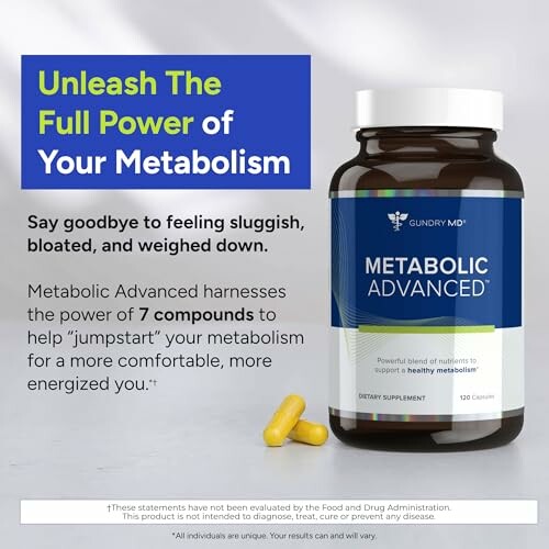 Metabolic supplement bottle with capsules.