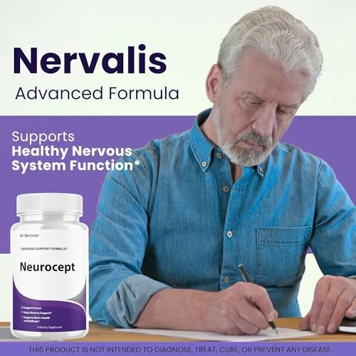 Man writing with Nervalis supplement for healthy nervous system.