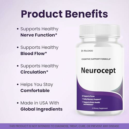 Neurocept bottle with product benefits listed for brain health and wellness